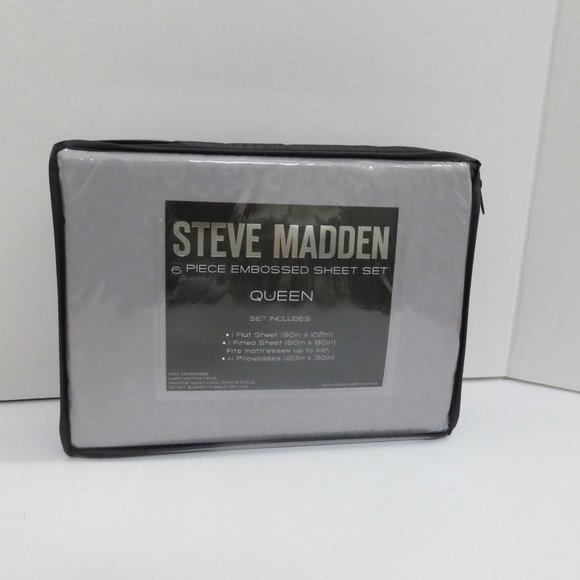 Steve Madden Queen 6pc Embossed Gray Sheet Set - Picture 6 of 7